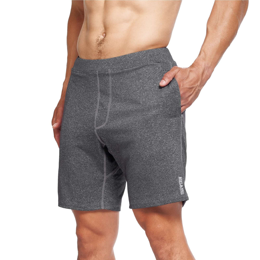 Men's 4-way stretch Swerve Shorts in Heather Grey, designed for optimal movement and comfort during workouts.